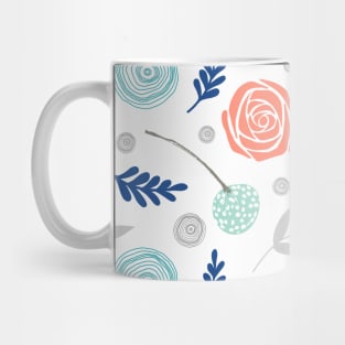 Blue coral grey floral Mug